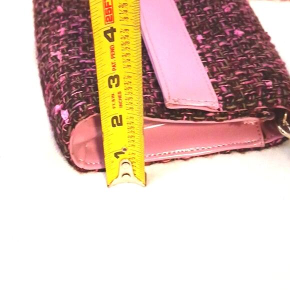 Crossbody Tweed Weave LAVENDER PINK Converible Clutch Purse Elegant Avante Garde - Picture 14 of 14